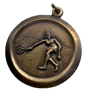 WOMAN/GIRLS TENNIS CHARM - PENDANT BRONZE TONE VINTAGE